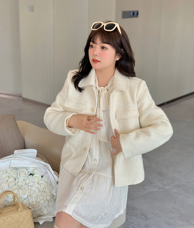 大きいサイズ レディース 厚手ミルキーホワイトショートジャケット LL 3L 4L 5L