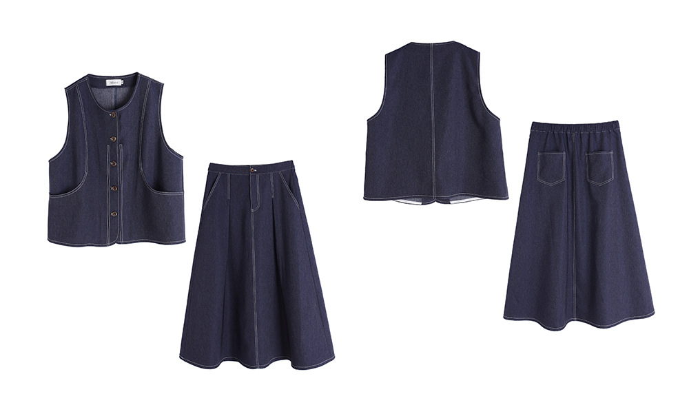 大きいサイズ レディース セットアップ（フェイクデニムステッチベスト＋スカート） LL 3L 4L 5L