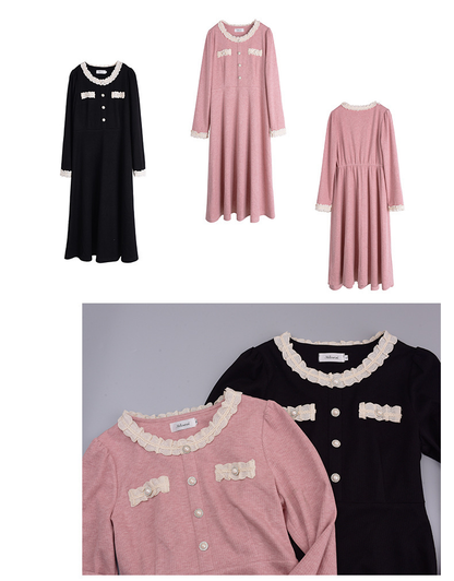 大きいサイズ レディース ラウンドネックレースニットワンピース LL 3L 4L 5L