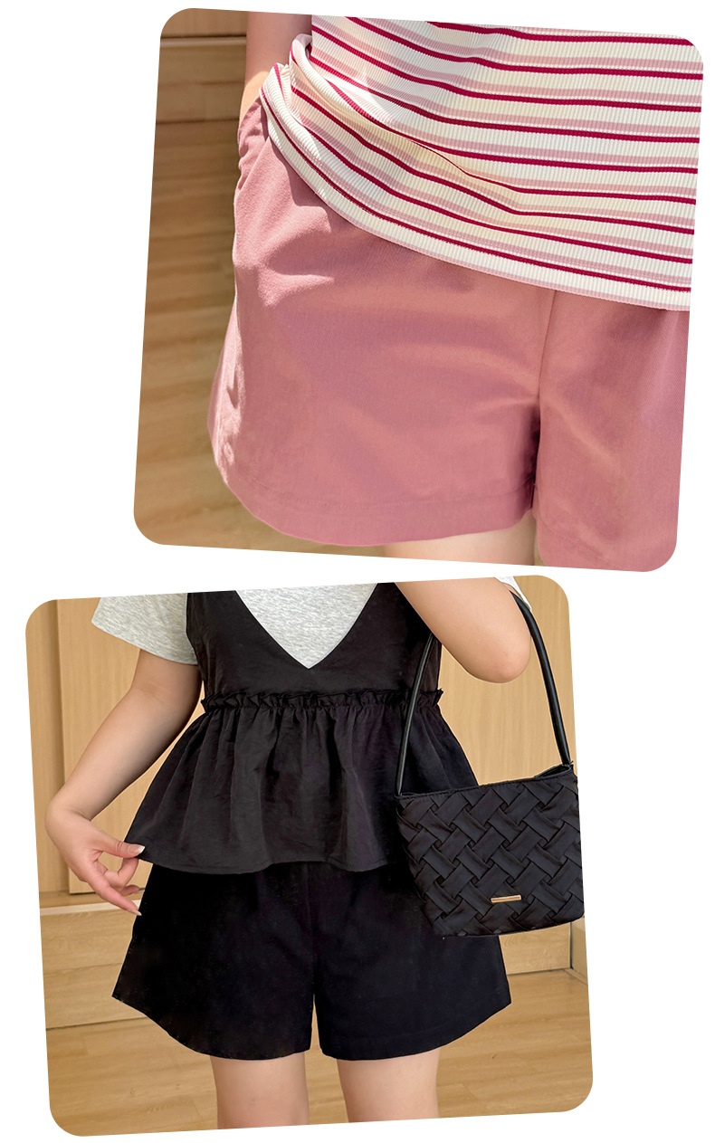 大きいサイズ レディース カジュアル無地コットンショートパンツ全4色 LL 3L 4L 5L