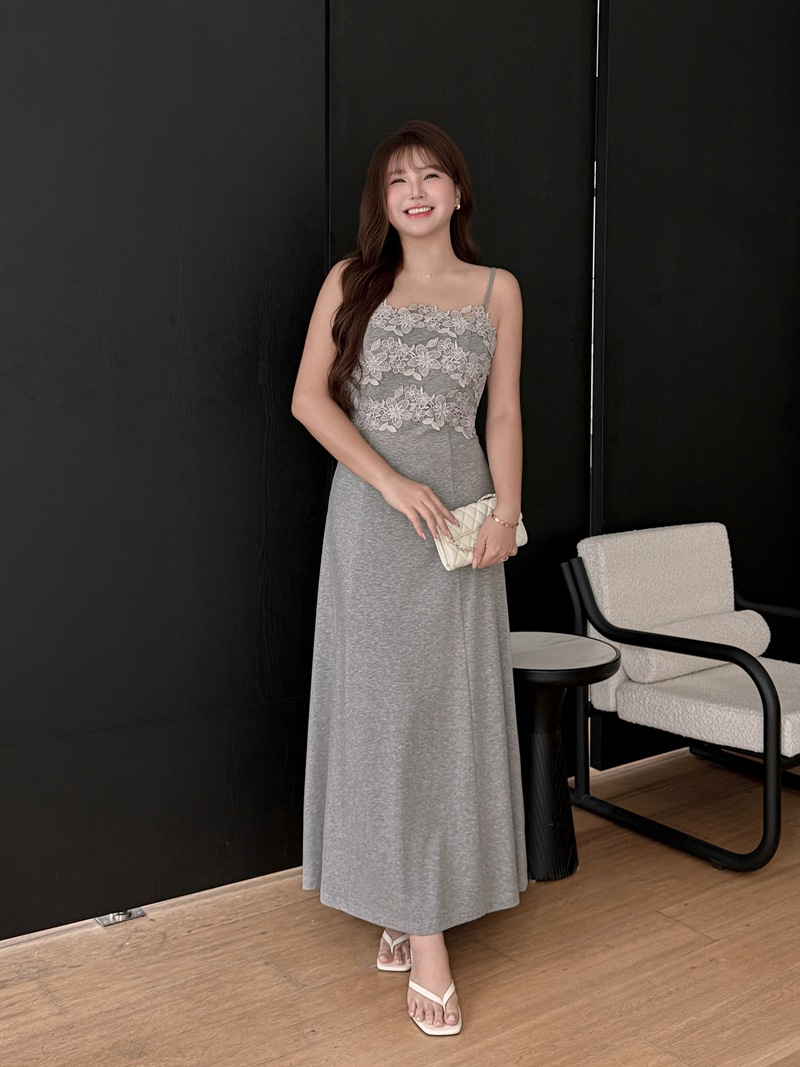 大きいサイズ レディース レース切替フレアマキシワンピース LL 3L 4L 5L