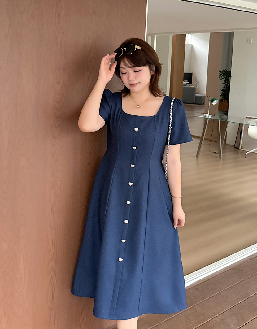 大きいサイズ レディース スクエアネックハートボタンワンピース LL 3L 4L 5L