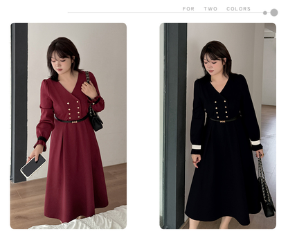 大きいサイズ レディース フリルVネックダブルブレストワンピース（ベルト別売） LL 3L 4L 5L