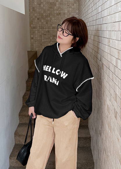 大きいサイズ レディース フード付きコントラストステッチスウェットシャツパーカー LL 3L 4L 5L