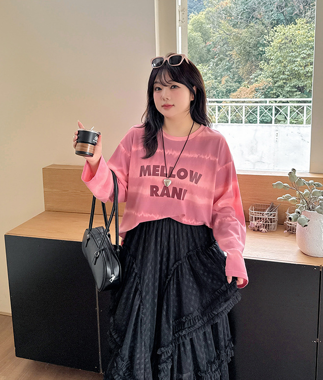大きいサイズ レディース ワイドストライプグラデーションプリントニットロングTシャツ LL 3L 4L 5L