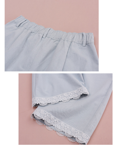 大きいサイズ レディース レースクロップドワイドレッグデニムパンツ LL 3L 4L 5L