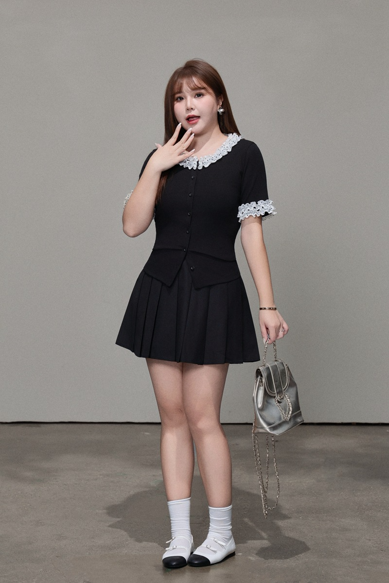 大きいサイズ レディース ドット柄レーストリム半袖トップス LL 3L 4L 5L