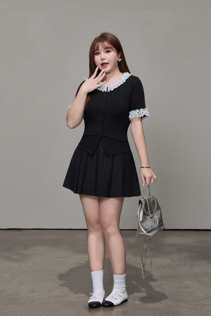 大きいサイズ レディース ドット柄レーストリム半袖トップス LL 3L 4L 5L