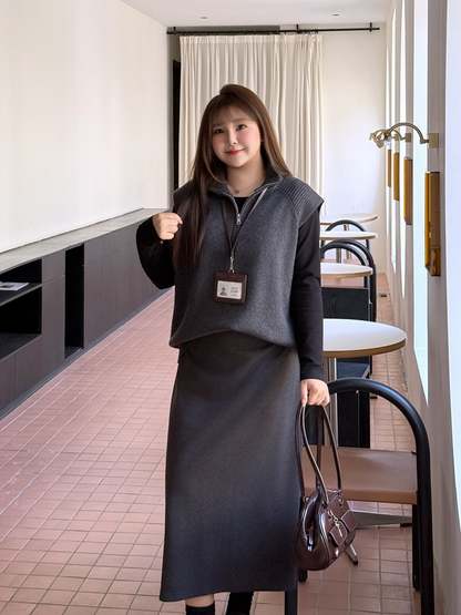 大きいサイズ レディース セットアップ（ニットベスト+ブラックシャツ+スカート別売）LL 3L 4L 5L