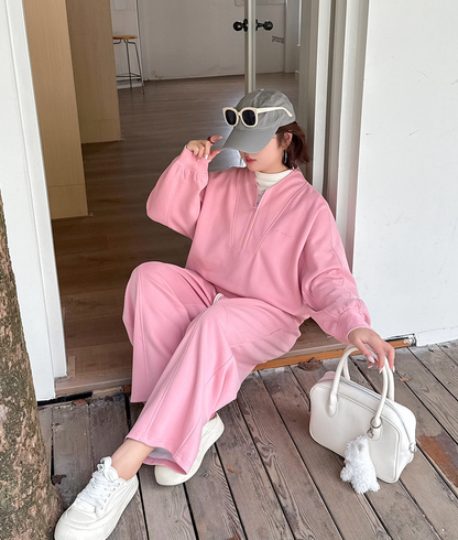 大きいサイズ レディース コットンニットカジュアルツーピーススウェットセットアップ 3L 4L 5L