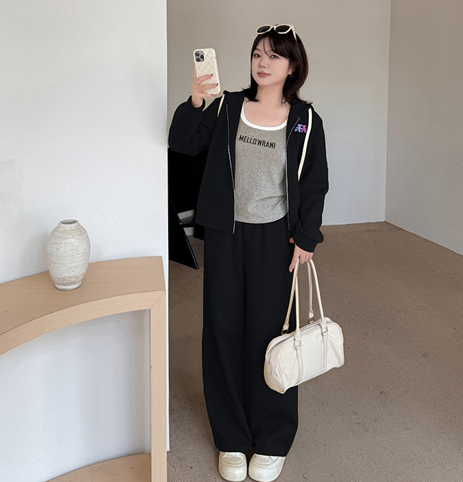 大きいサイズ レディース ミニベアー付きカジュアルスウェットセットアップ（パーカー+パンツ） LL 3L 4L 5L