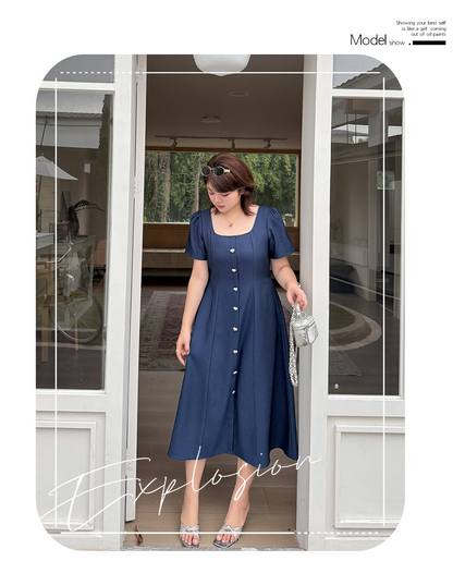 大きいサイズ レディース スクエアネックハートボタンワンピース LL 3L 4L 5L