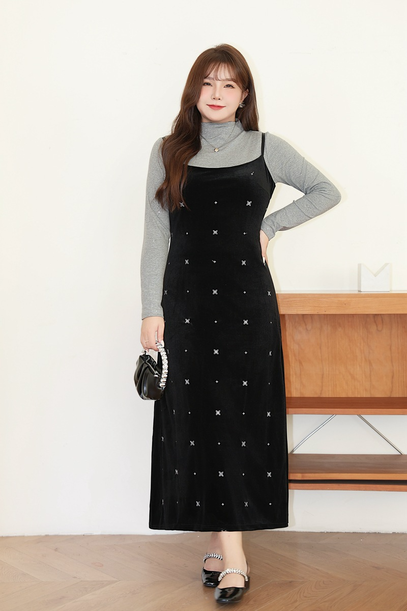 大きいサイズ レディース インナートップス+ベルベットキャミソールワンピース（ショート/ロング） LL 3L 4L 5L