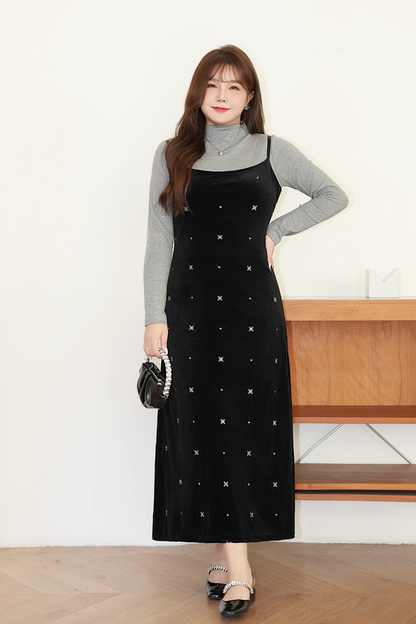 大きいサイズ レディース インナートップス+ベルベットキャミソールワンピース（ショート/ロング） LL 3L 4L 5L