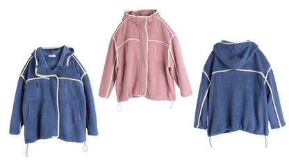 大きいサイズ レディース パイピングデザインボアフリースジャケット 3L 4L 5L