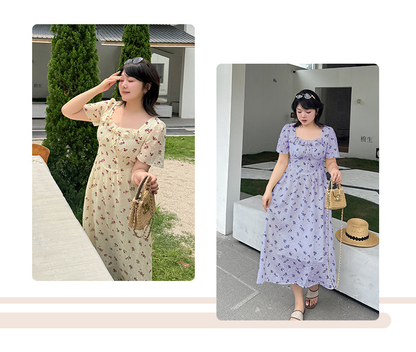 大きいサイズ レディース リボン付きフリル小花柄ワンピース LL 3L 4L 5L