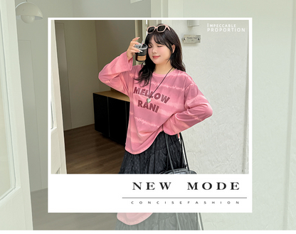 大きいサイズ レディース ワイドストライプグラデーションプリントニットロングTシャツ LL 3L 4L 5L