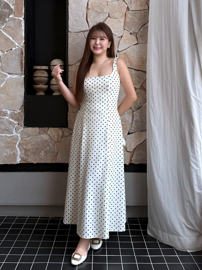 大きいサイズ レディース レトロドット柄美シルエットフレアワンピース LL 3L 4L 5L