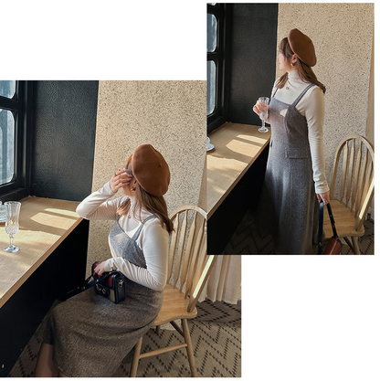 大きいサイズ レディース ハイネックインナーシャツ+サスペンダーワンピース2点セット LL 3L 4L 5L 6L