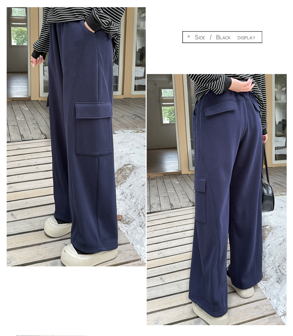 大きいサイズ レディース ニットフリース裏地ワイドレッグカーゴパンツ LL 3L 4L 5L