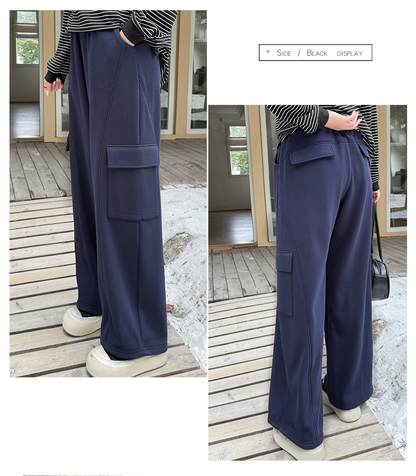 大きいサイズ レディース ニットフリース裏地ワイドレッグカーゴパンツ LL 3L 4L 5L