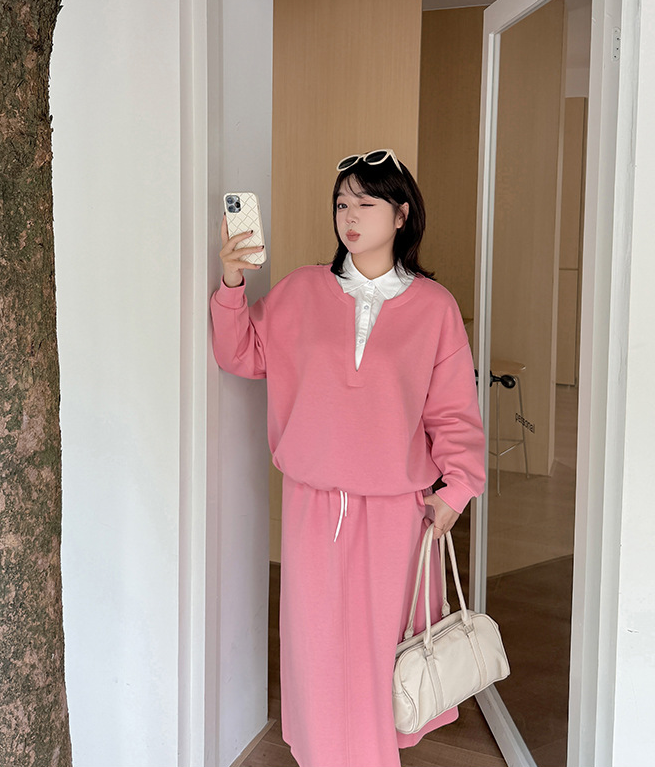 大きいサイズ レディース カジュアルセットアップ(フェイクツーピース 大きいサイズ レディース カジュアルセットアップ(フェイクツーピース