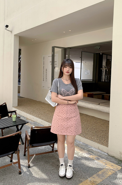 大きいサイズ レディース 小花柄ハイウエストAラインミニスカート LL 3L 4L 5L 6L