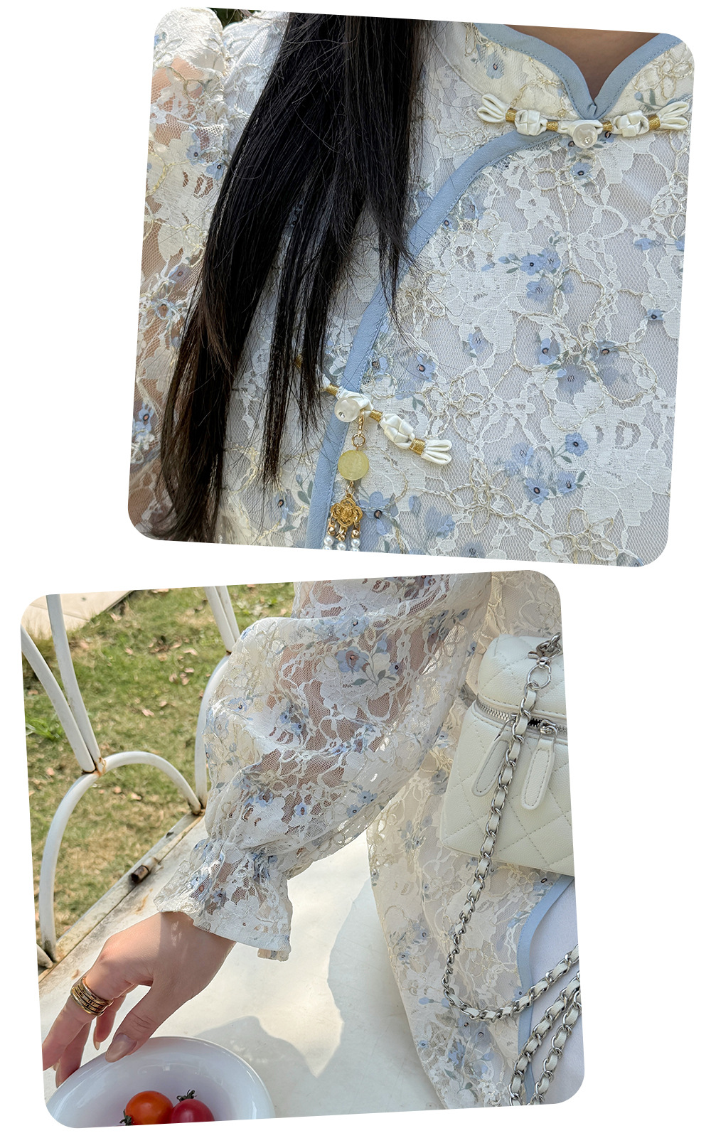 大きいサイズ レディース レトロ花柄プリントレースチャイナワンピース LL 3L 4L 5L