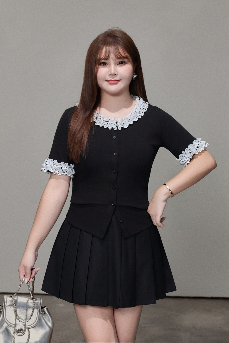 大きいサイズ レディース ドット柄レーストリム半袖トップス LL 3L 4L 5L