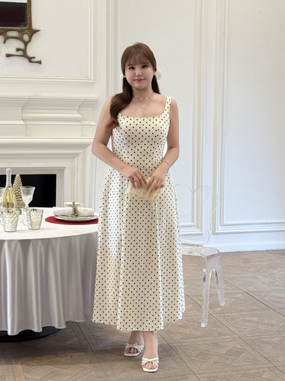 大きいサイズ レディース レトロドット柄美シルエットフレアワンピース LL 3L 4L 5L