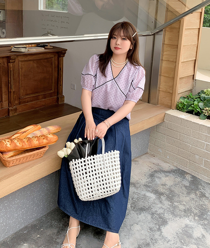 大きいサイズ レディース フレンチVネック水玉模様シースルートップス LL 3L 4L 5L