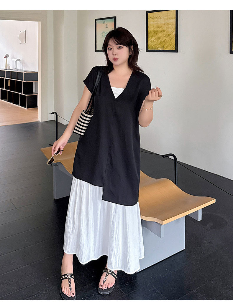 大きいサイズ レディース Vネックロングジレ＆フレアスカートセット LL 3L 4L 5L