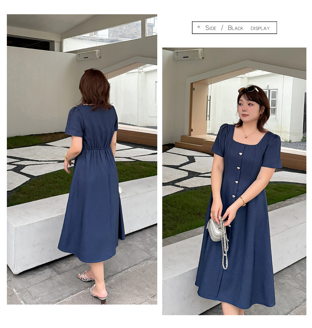 大きいサイズ レディース スクエアネックハートボタンワンピース LL 3L 4L 5L