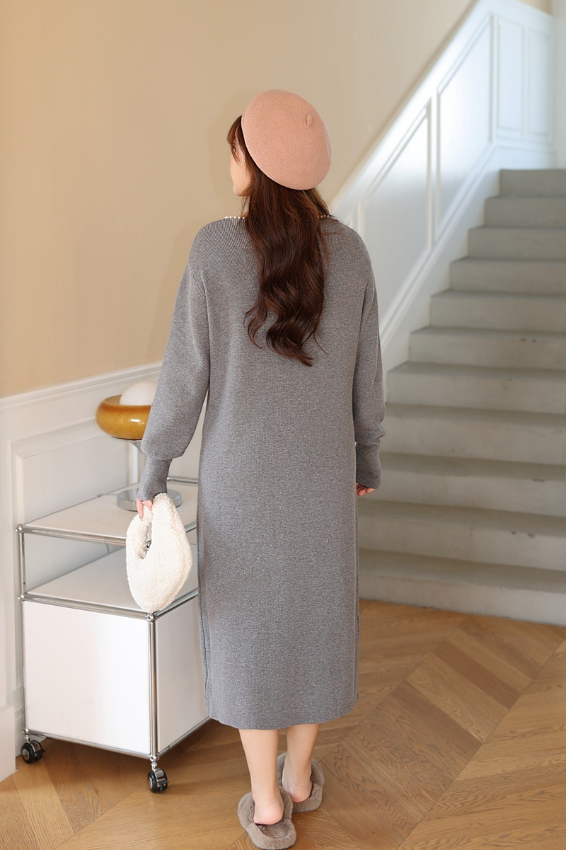 大きいサイズ レディース パールVネックスイートニットフレンチワンピース LL 3L 4L