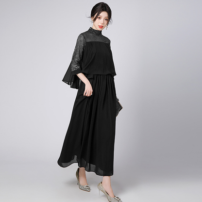 大きいサイズ レディース シフォンレースオケージョンワンピース L LL 3L 4L