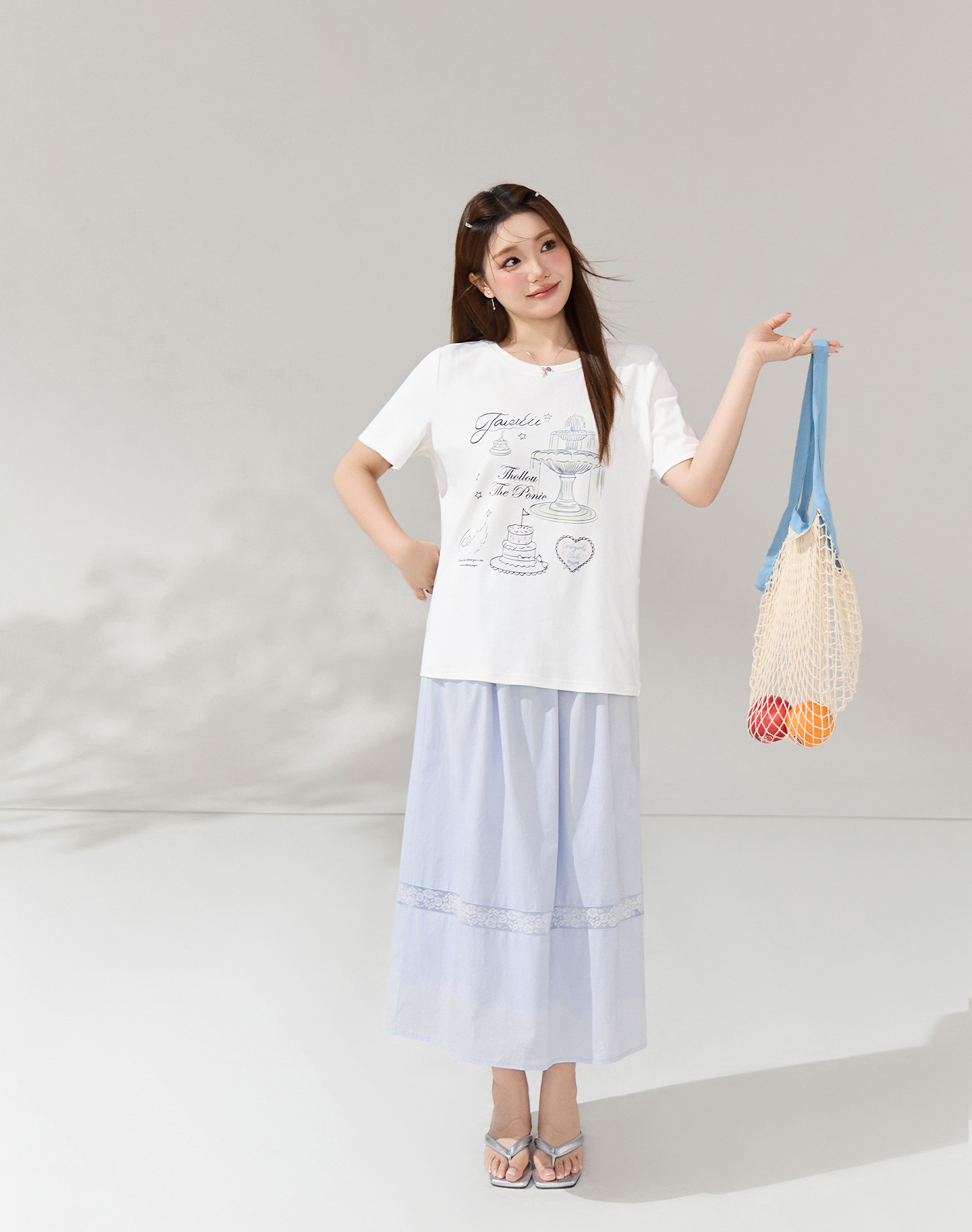 大きいサイズ レディース レースパッチワークライトブルースカート LL 3L 4L 5L 6L