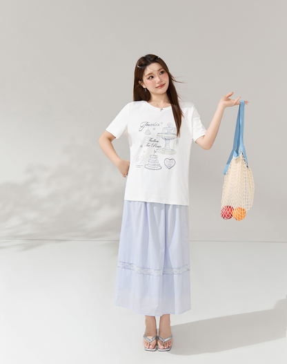 大きいサイズ レディース レースパッチワークライトブルースカート LL 3L 4L 5L 6L