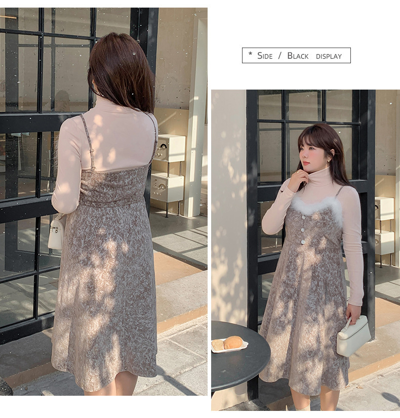 大きいサイズ レディース  ファーベルベットスリップワンピースヴィンテージプリント LL 3L 4L 5L