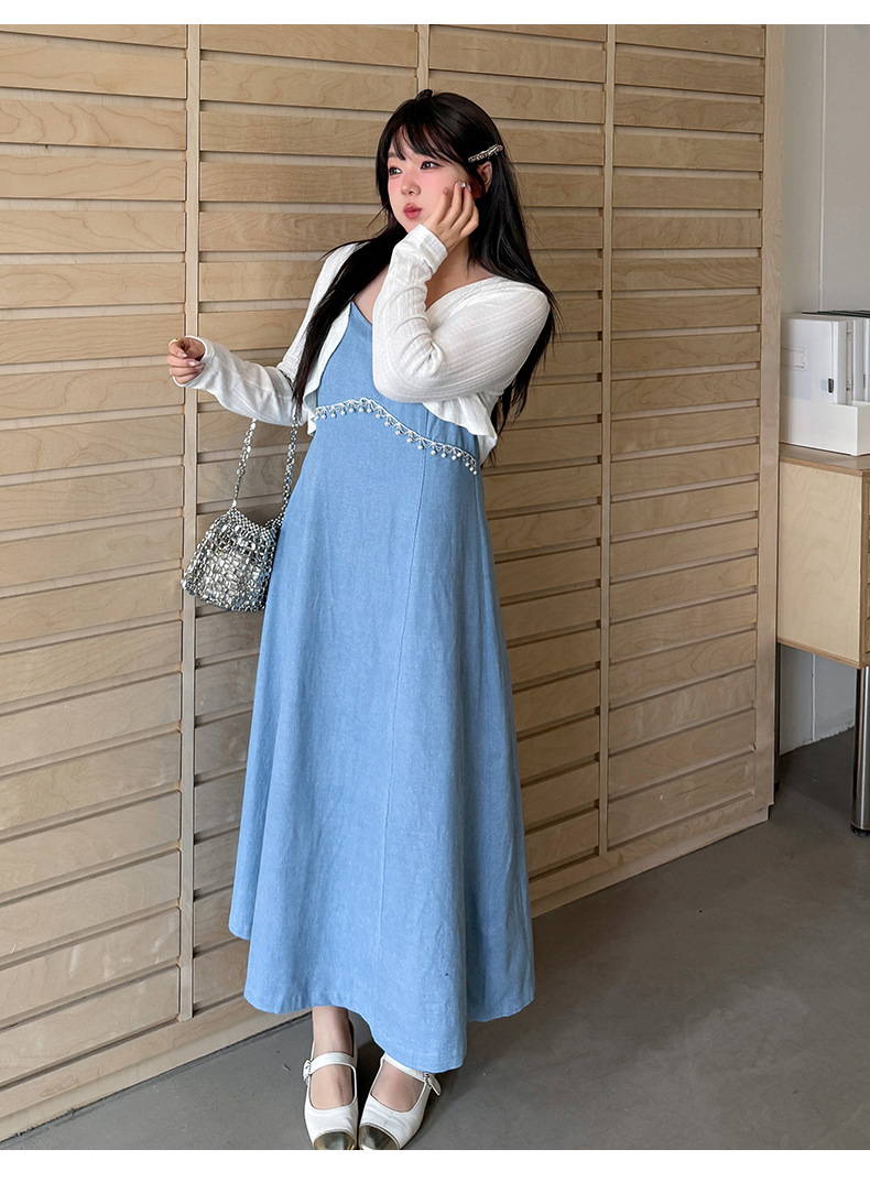 大きいサイズ レディース ツーピース（カーディガン＋デニムキャミソールワンピース） LL 3L 4L 5L 6L