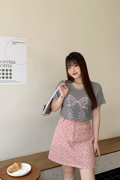 大きいサイズ レディース 小花柄ハイウエストAラインミニスカート LL 3L 4L 5L 6L