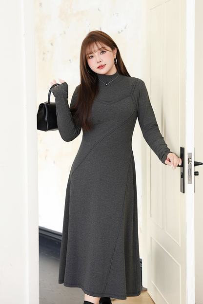 大きいサイズ レディース セミハイネックニットフェイクツーピースワンピース LL 3L 4L 5L