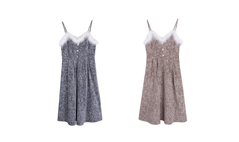 大きいサイズ レディース  ファーベルベットスリップワンピースヴィンテージプリント LL 3L 4L 5L