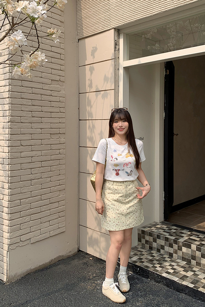 大きいサイズ レディース 小花柄ハイウエストAラインミニスカート LL 3L 4L 5L 6L