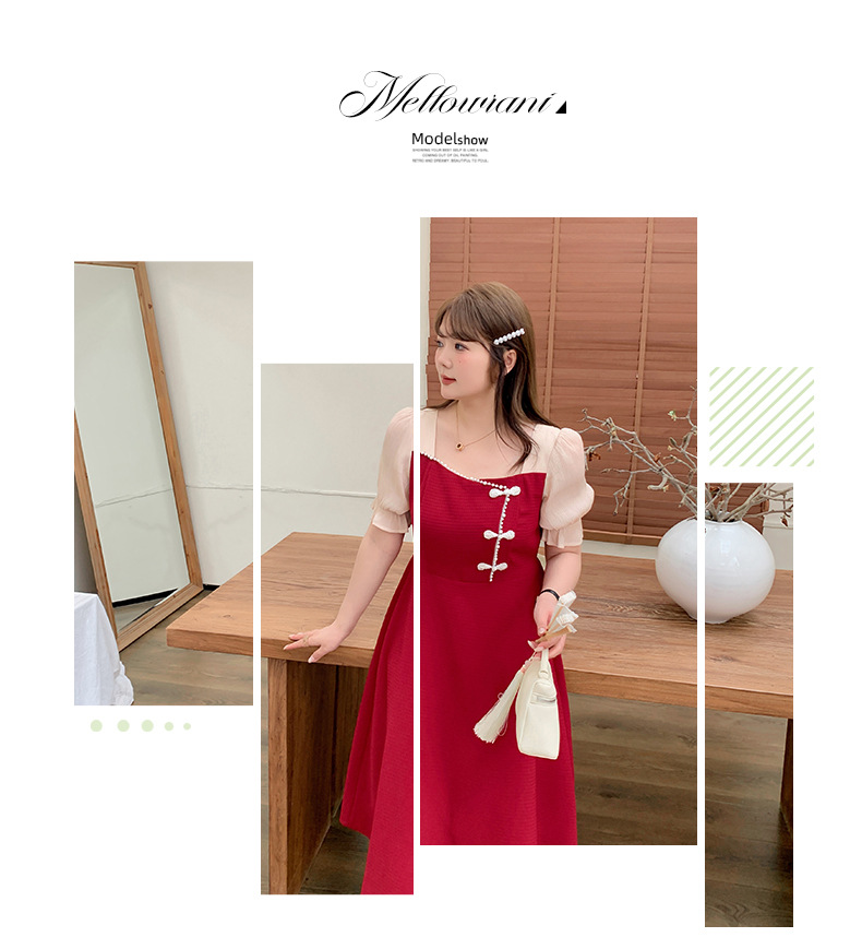 大きいサイズ レディース フレンチスクエアネックパフスリーブワンピース（半袖/長袖） LL 3L 4L 5L