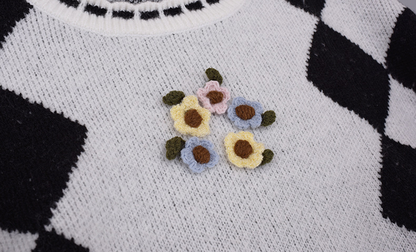 大きいサイズ レディース ラウンドネックレトロ小花ダイヤ柄プルオーバーセーター LL 3L 4L