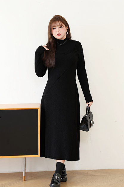 大きいサイズ レディース セミハイネックニットフェイクツーピースワンピース LL 3L 4L 5L