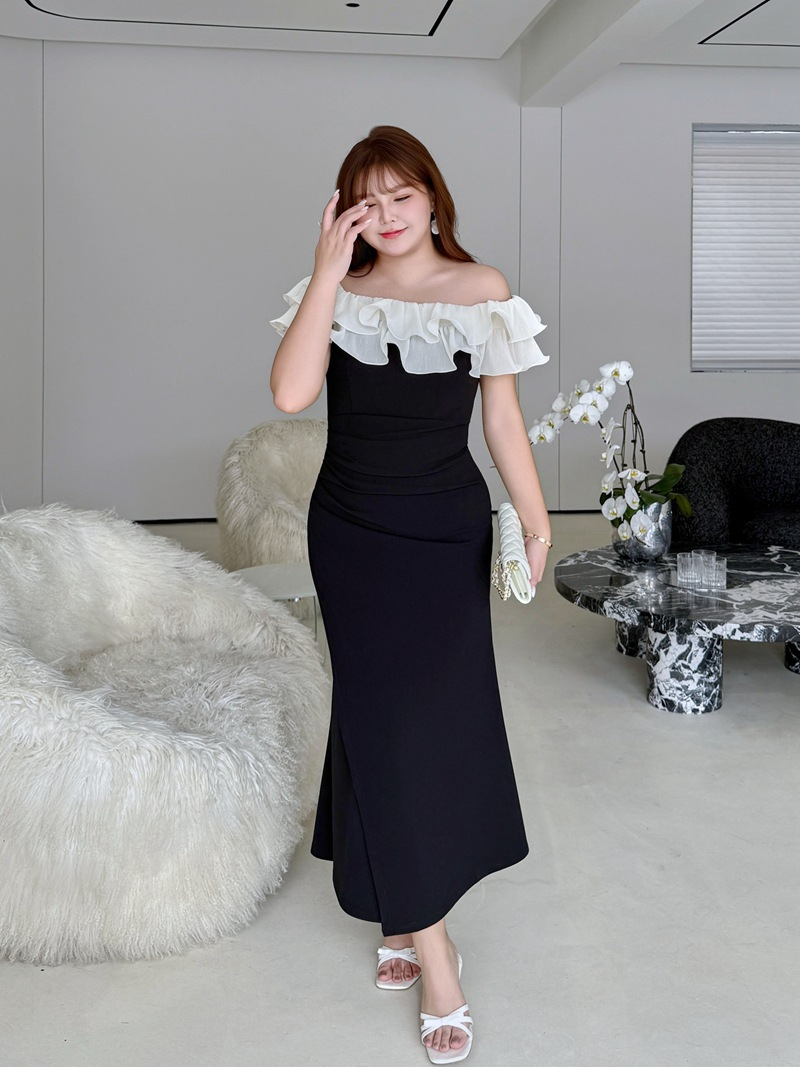 大きいサイズ レディース 3WAYフリルオフショルマーメイドワンピース LL 3L 4L 5L