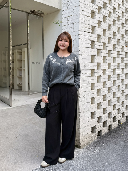 大きいサイズ レディース 花柄刺繍入りゆったりカーディガンセーター LL 3L 4L 5L
