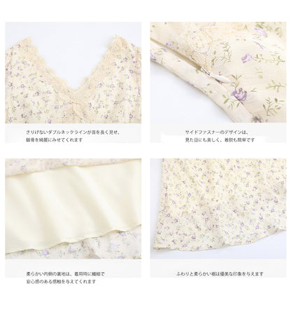大きいサイズ レディース レースVネック小花柄フレアワンピース LL 3L 4L 5L 6L
