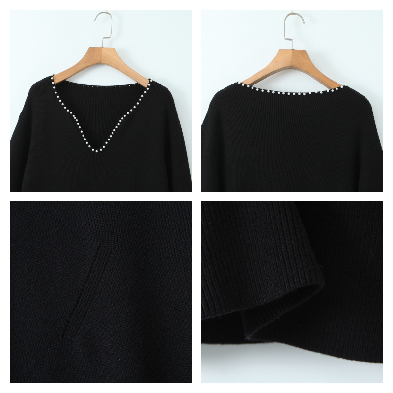 大きいサイズ レディース パールVネックスイートニットフレンチワンピース LL 3L 4L